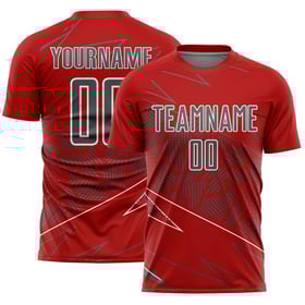 Maglia personalizzata rossa uniforme con sublimazione linee grigio-bianche sport calcio acciaio
