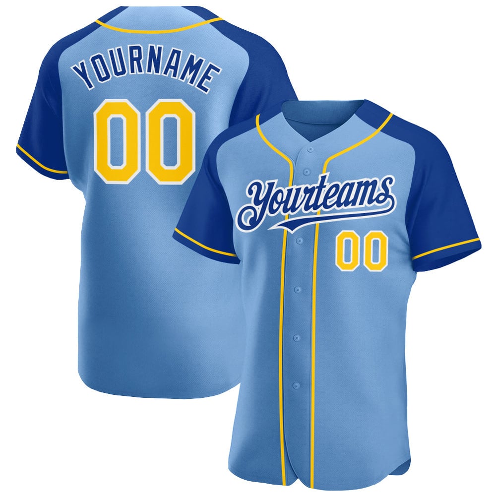 Yellow-Royal Sleeves Authentic Custom Blue Jersey Raglan Light Baseball