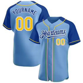 Yellow-Royal Sleeves Authentic Custom Blue Jersey Raglan Light Baseball