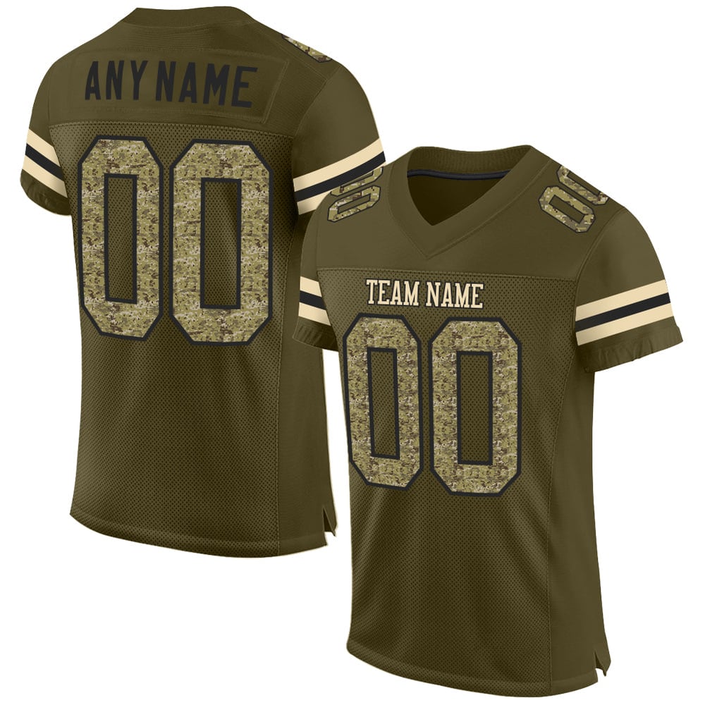 Football Mesh Authentic Jersey To Camo-Black Service Olive Custom Salute