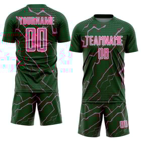 Maglia da calcio sportiva verde personalizzata rosa-bianca Lightning Uniform Sublimazione