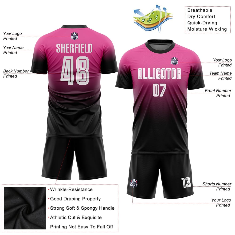 Custom Fade Jersey Soccer Fashion White-Black Uniform Pink Sublimation