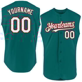 Custom Teal Authentic White-Red Jersey Baseball Sleeveless