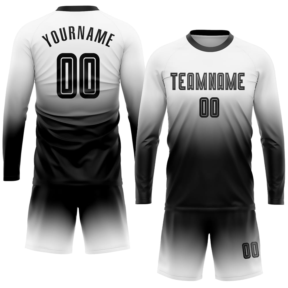 Fashion Sublimation Jersey Uniform Fade Black Sleeve Soccer Custom Long White