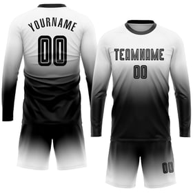 Fashion Sublimation Jersey Uniform Fade Black Sleeve Soccer Custom Long White