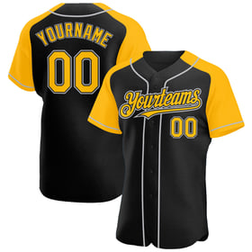 Custom Sleeves Black Authentic Raglan Baseball Jersey Gold-Gray