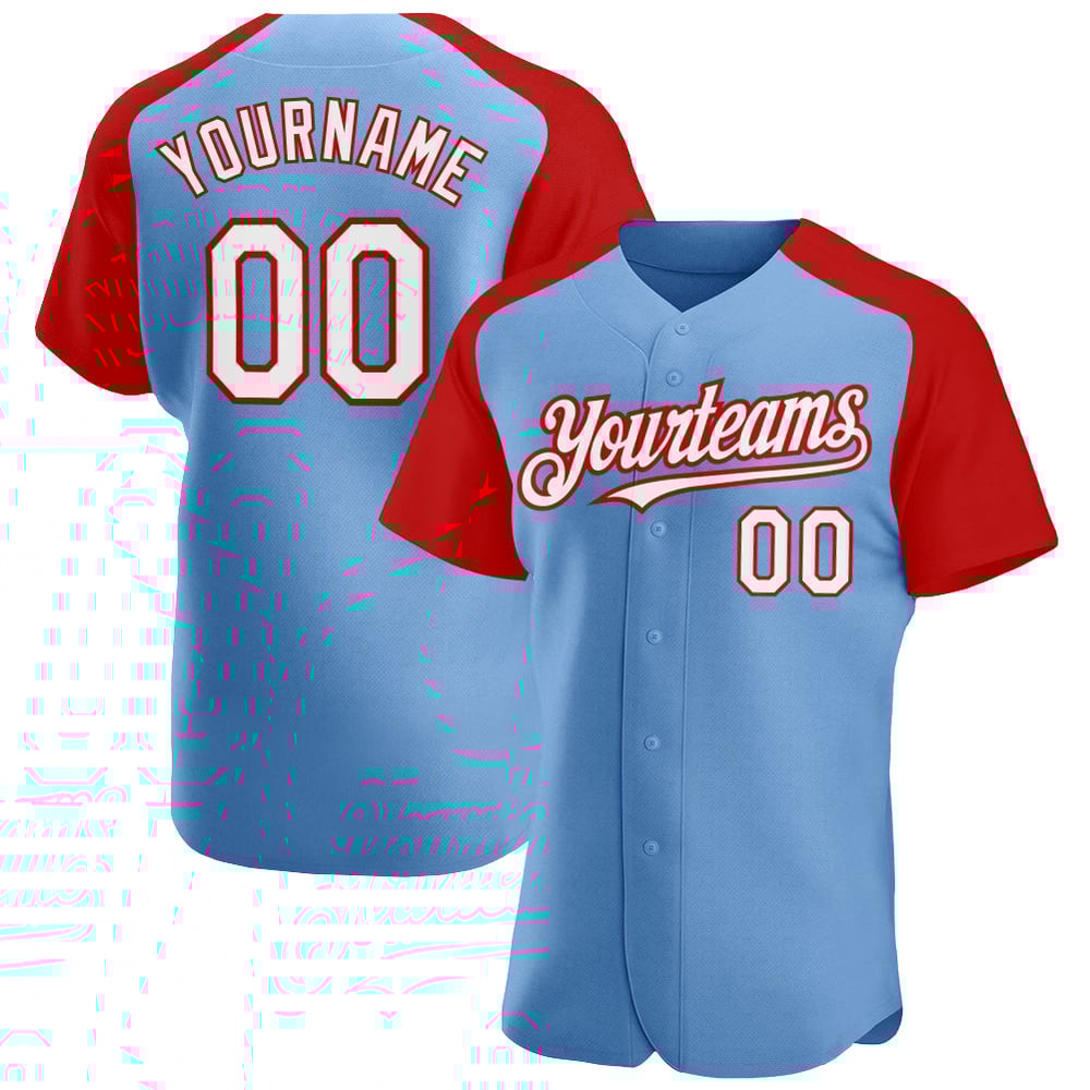 Blue Jersey Custom Light White-Red Sleeves Authentic Raglan Baseball