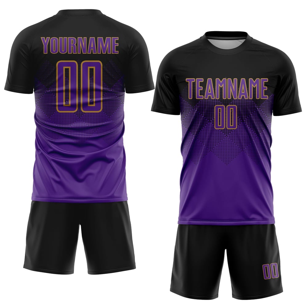 Maglia da calcio personalizzata con stampa sublimatica nera viola-oro antico
