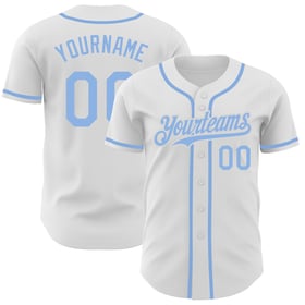Maglia da baseball personalizzata autentica blu chiaro bianca