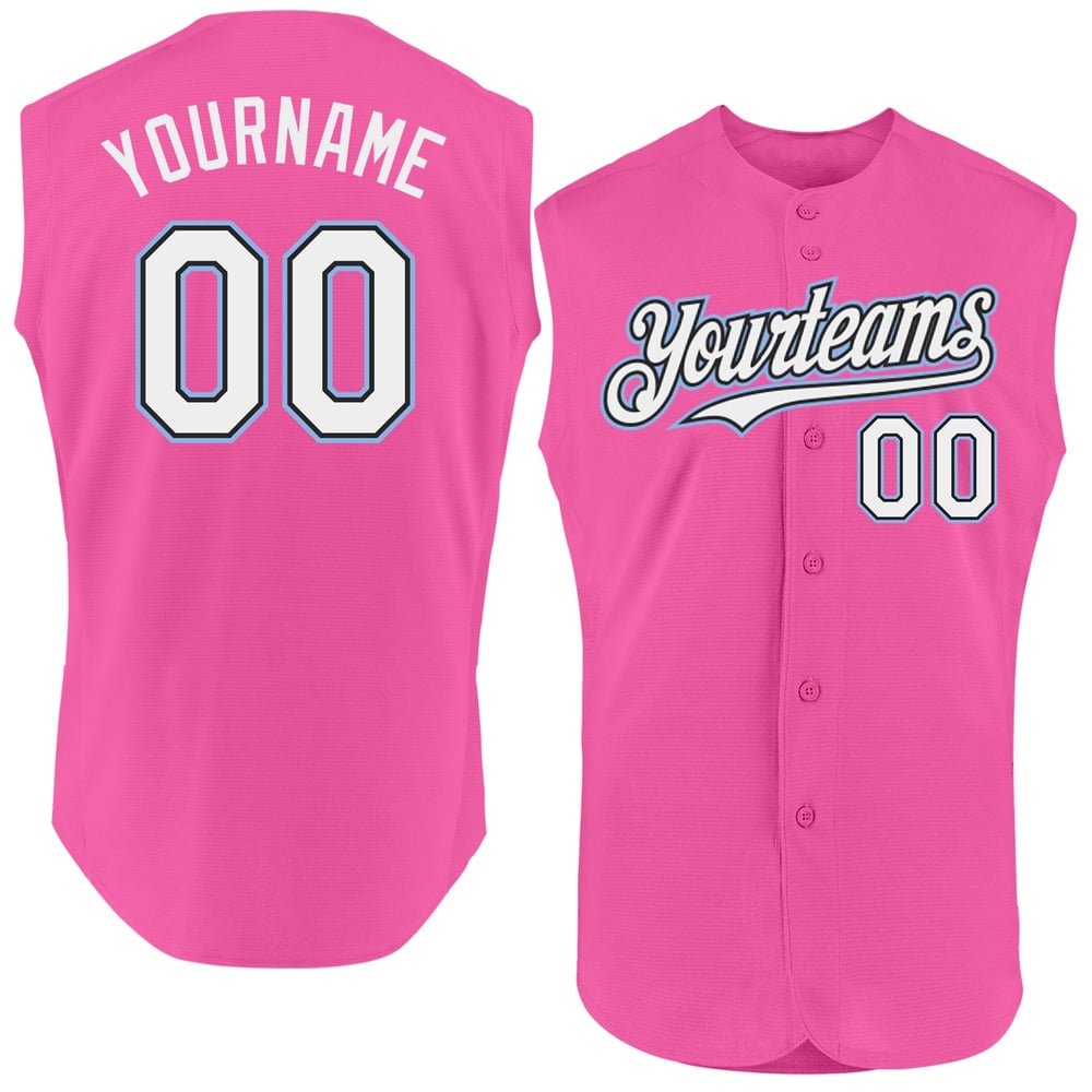 Custom Baseball Pink Sleeveless Authentic Black-Light Jersey Blue