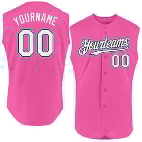 Custom Baseball Pink Sleeveless Authentic Black-Light Jersey Blue