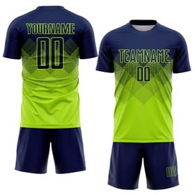 Maglia da calcio personalizzata con stampa sublimatica verde neon blu navy
