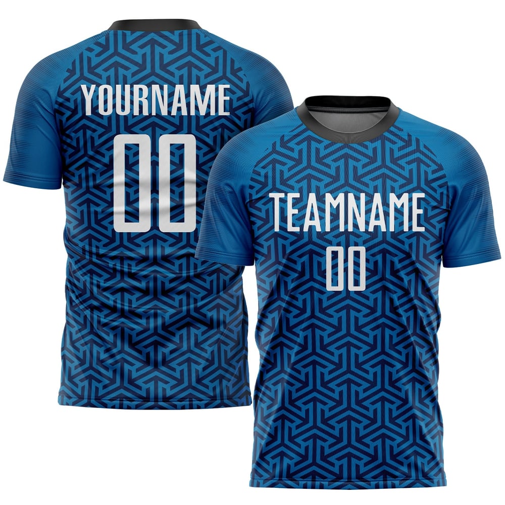 White-Black Blue Soccer Uniform Sublimation Jersey Custom