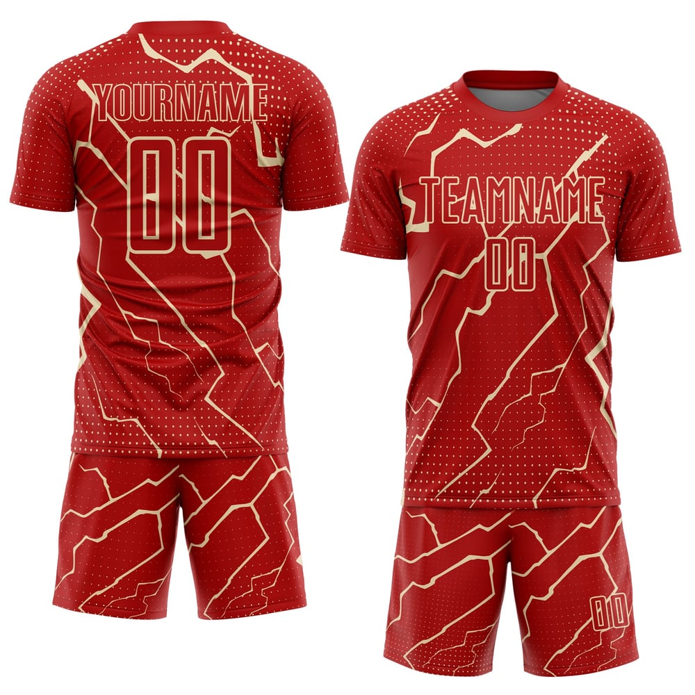 Maglia sportiva rossa e crema Lightning personalizzata per uniforme da calcio stampata a sublimazione