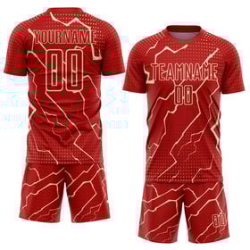 Maglia sportiva rossa e crema Lightning personalizzata per uniforme da calcio stampata a sublimazione
