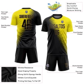 Soccer Sublimation Uniform Custom Black-Old Gold Gold Jersey