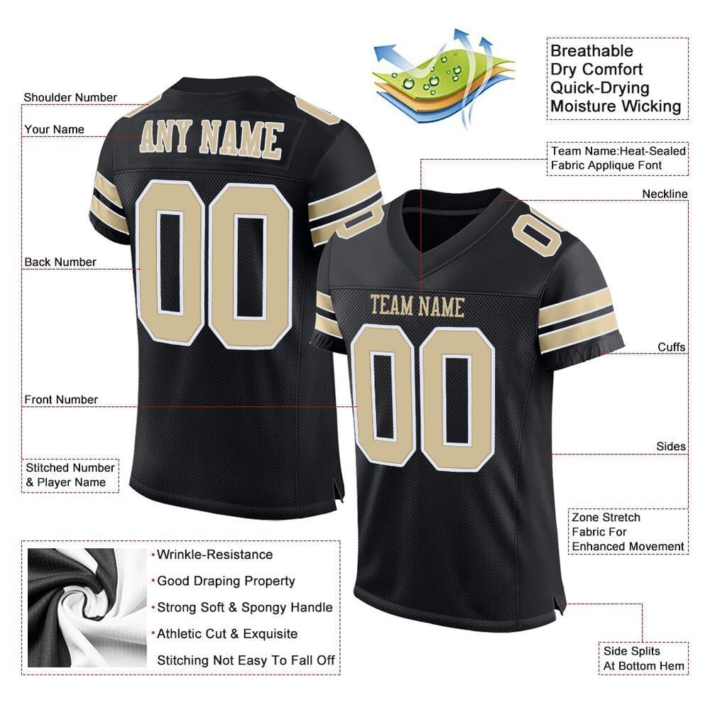Football Jersey Vegas Authentic Black Gold-White Custom Mesh