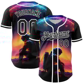 Camiseta de béisbol auténtica negra con estampado Rave, personalizada, diseño 3D de astronauta blanco