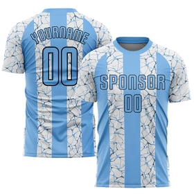 Maillot de football personnalisé bleu clair, noir et blanc, sublimé