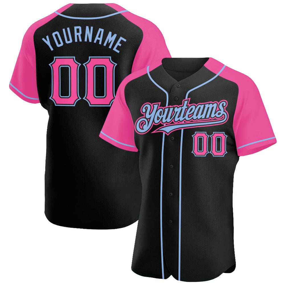 Baseball Sleeves Jersey Black Custom Raglan Pink-Light Blue Authentic