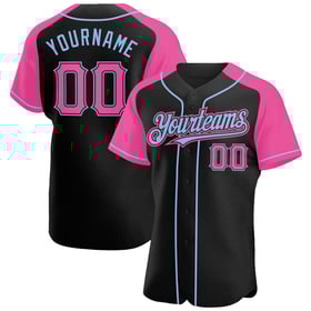 Baseball Sleeves Jersey Black Custom Raglan Pink-Light Blue Authentic