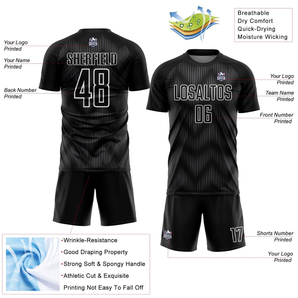 Soccer Line Sublimation Jersey Black Steel Gray-White Uniform Custom