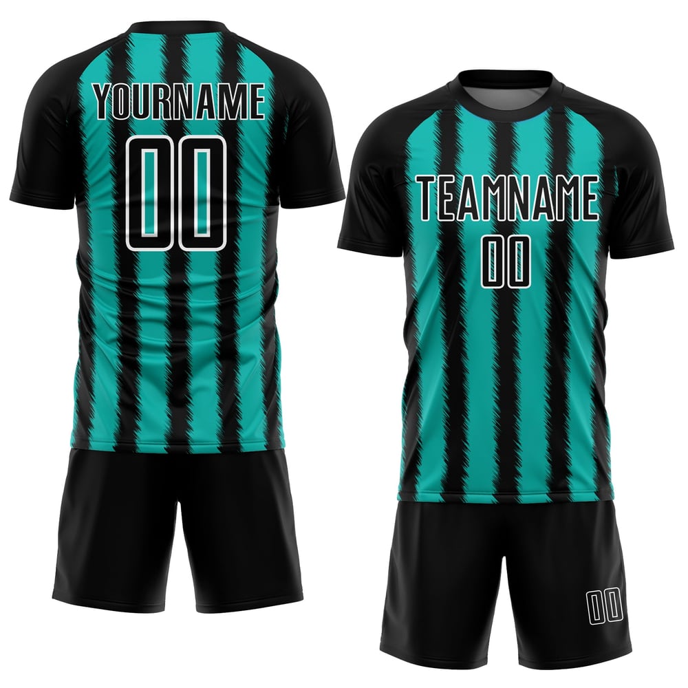 Camiseta de fútbol personalizada con sublimación de líneas blancas y negras
