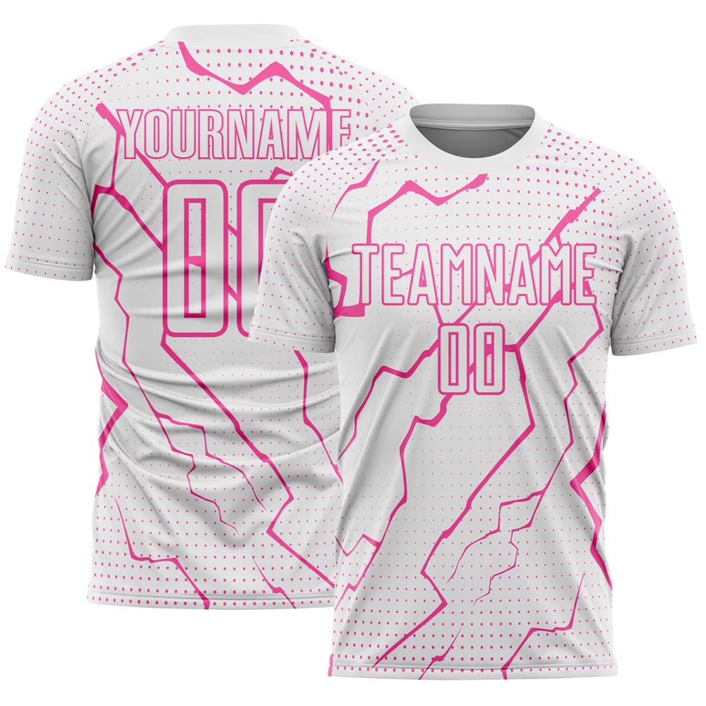 Maglia da calcio personalizzata White Lightning, stampata a sublimazione, colore rosa sportivo