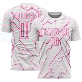 Maglia da calcio personalizzata White Lightning, stampata a sublimazione, colore rosa sportivo