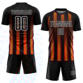 Geometrische orange-weiße Form Fußballtrikot Custom Uniform Black Sublimation