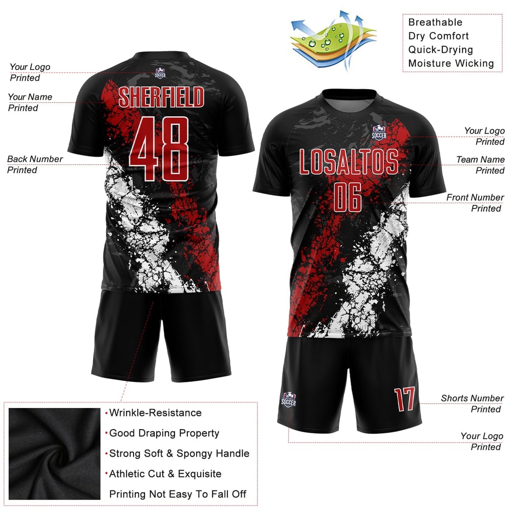 Sublimation Custom Black Red-White Jersey Uniform Soccer