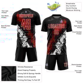 Sublimation Custom Black Red-White Jersey Uniform Soccer