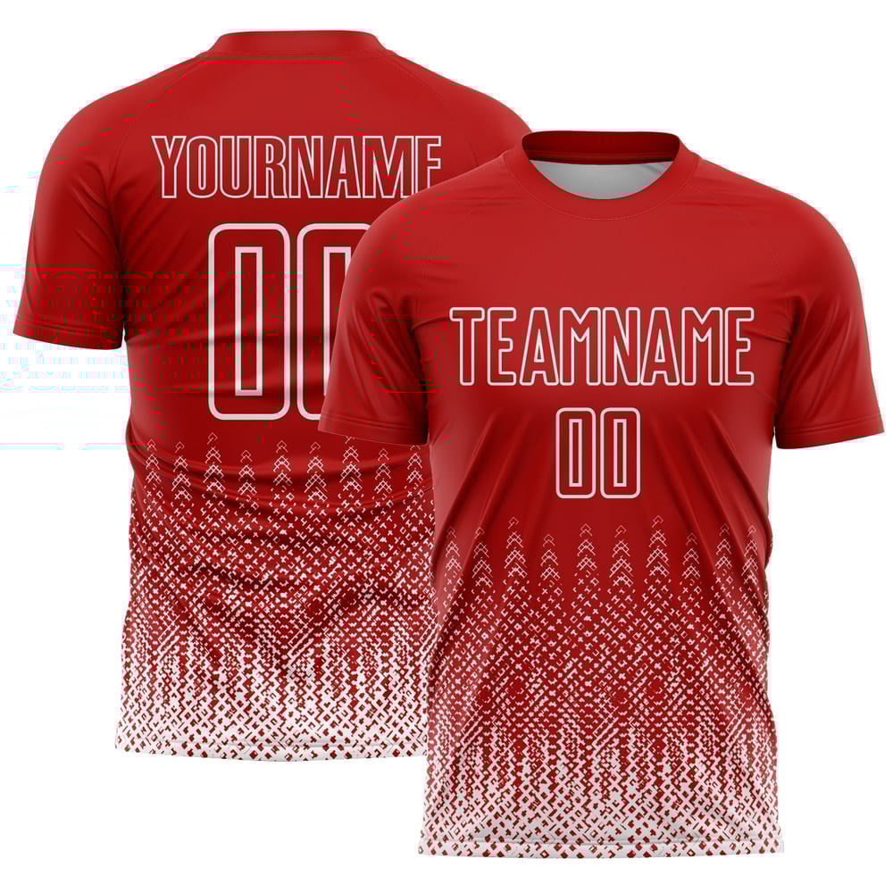 Sublimation Uniform Geometrische Jersey Fußball Form Rot Custom Weiß