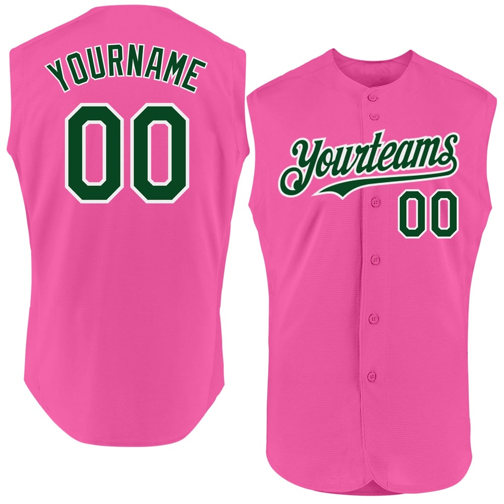 Baseball Sleeveless Green-White Authentic Jersey Pink Custom