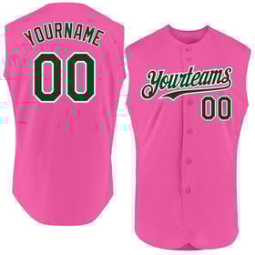 Baseball Sleeveless Green-White Authentic Jersey Pink Custom