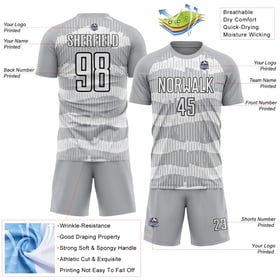 Sublimation White-Black Pinstripe Gray Uniform Custom Jersey Soccer