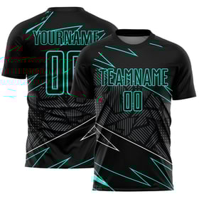 Jersey Uniform Sublimation Aqua Custom Schwarz Fußball Linien