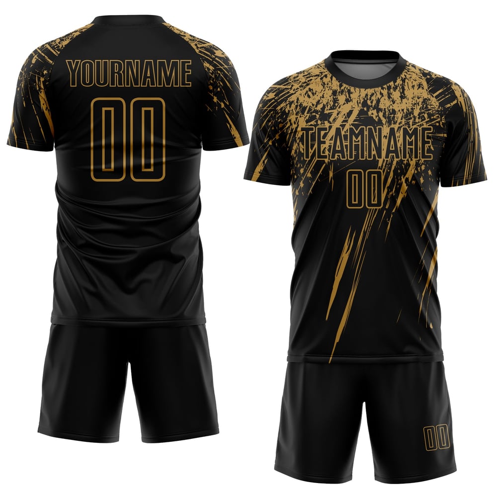 Black Old Sublimation Jersey Uniform Custom Gold Soccer