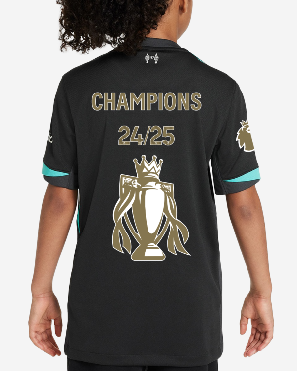 Kinder Liverpool 2024/25 Auswärts LFC Champions Trikot & Goldene Trophäe