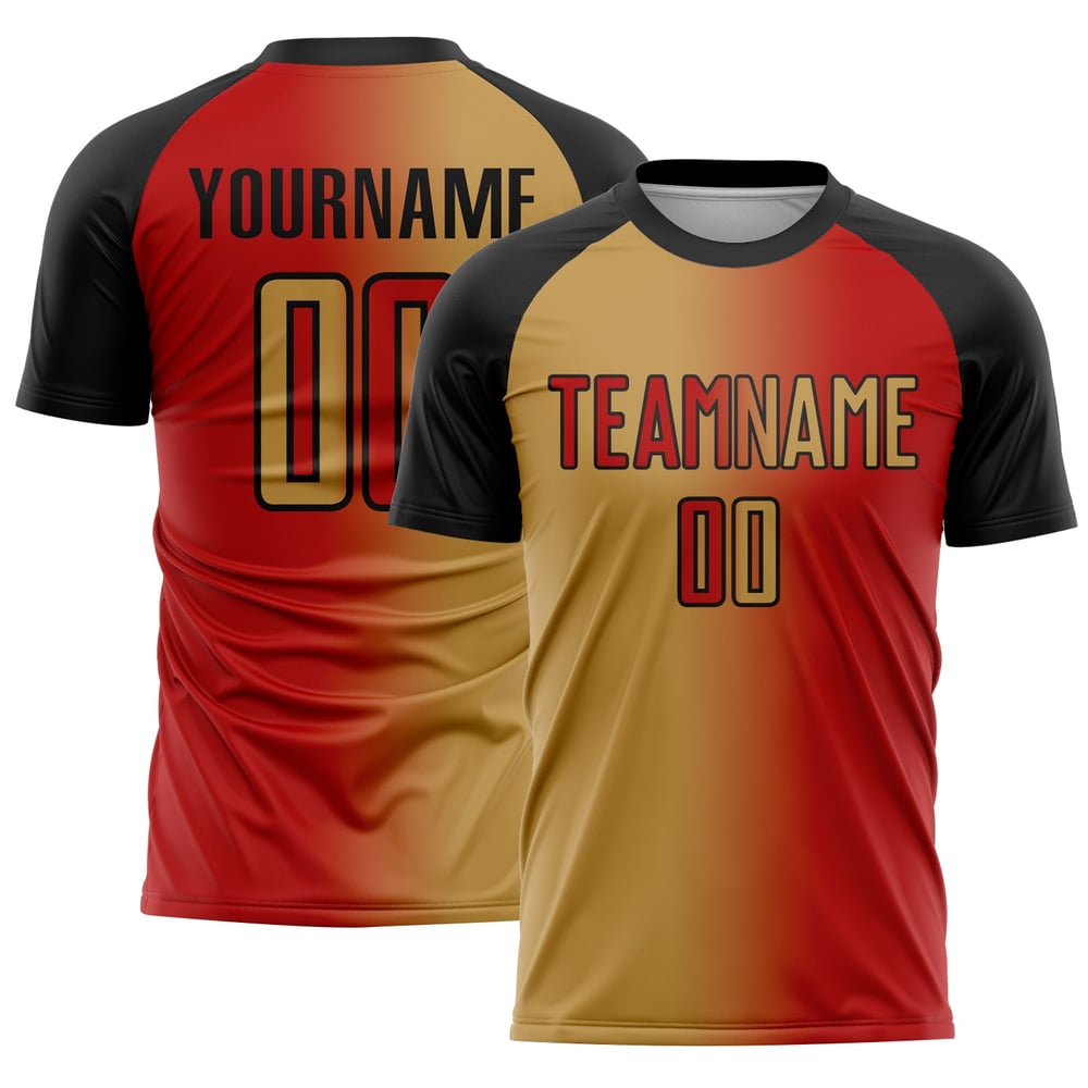 Alte Uniform Custom Sublimation Mode Rot Fußball Gold-Schwarz Gradienten Jersey
