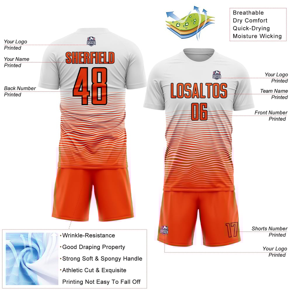 Uniform Line Soccer Custom Sublimation White Orange-Black Gradient Jersey
