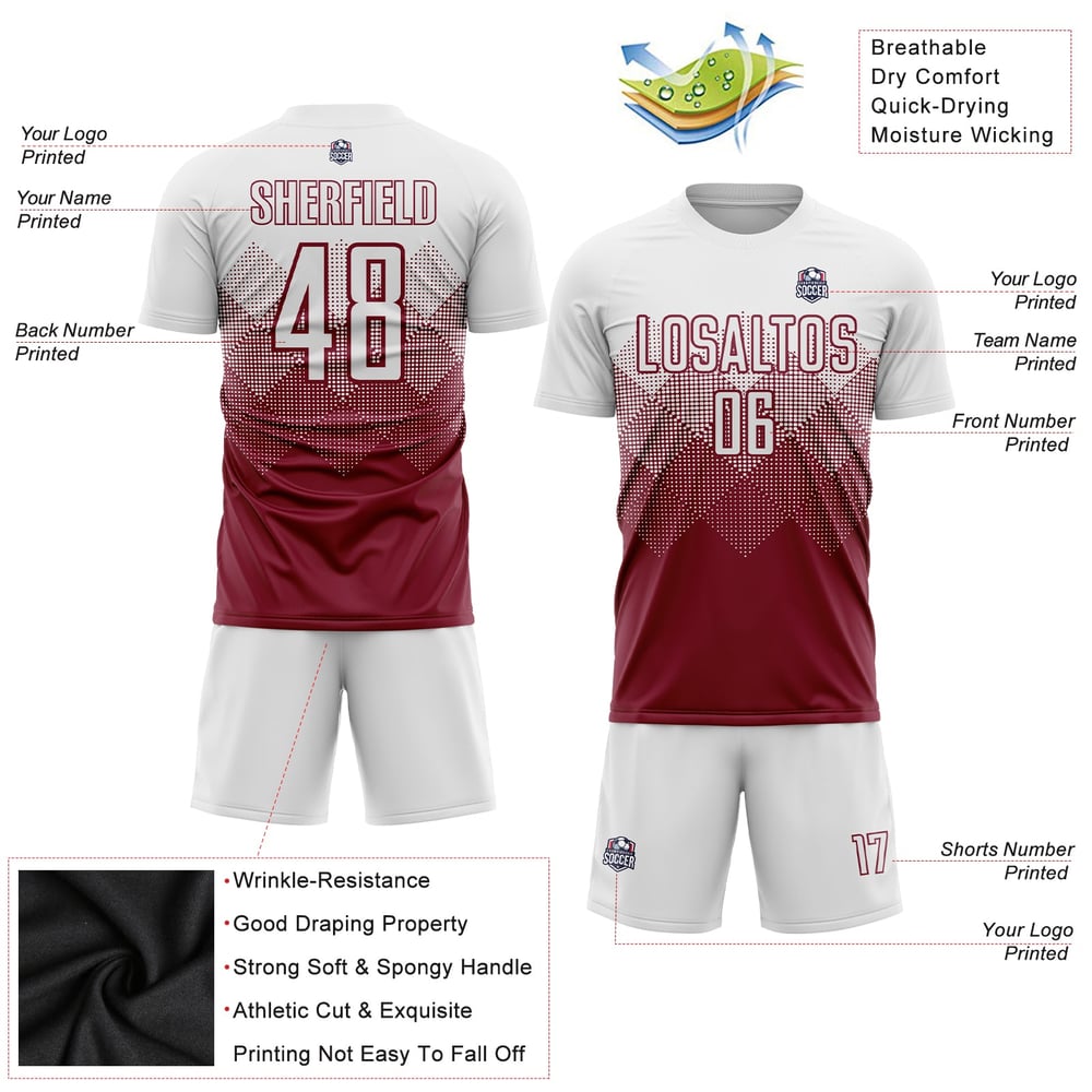 White Sublimation Custom Jersey Crimson Uniform Soccer