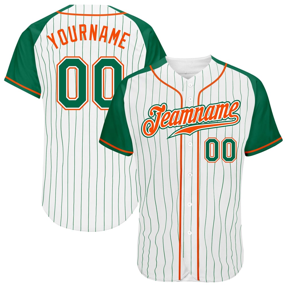 Maglia da baseball autentica Kelly Green-Arancia personalizzata, a righe bianche e maniche Kelly