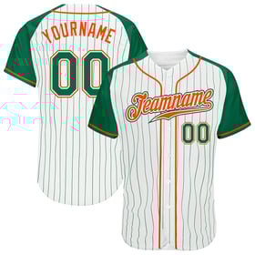 Maglia da baseball autentica Kelly Green-Arancia personalizzata, a righe bianche e maniche Kelly