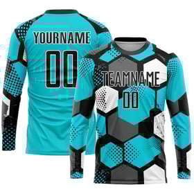 Sublimation Jersey Custom Black-White Soccer Aqua Uniform