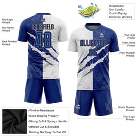 Soccer Graffiti Sublimation Jersey Gold Scratch White-Old Pattern Uniform Custom Royal