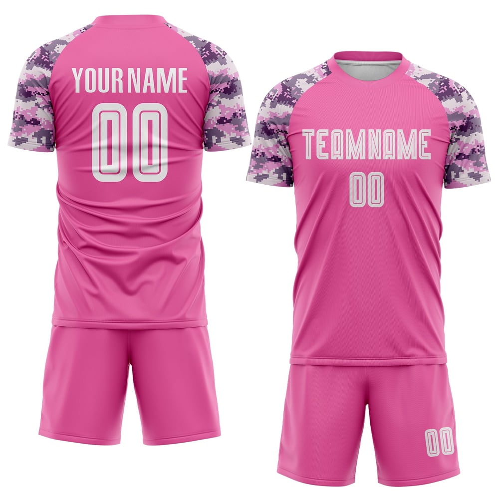 Maillot de football personnalisé à sublimation rose et blanc camouflage