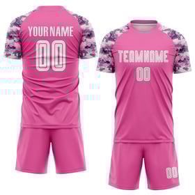 Maillot de football personnalisé à sublimation rose et blanc camouflage