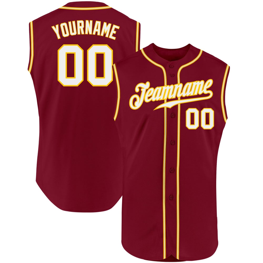 Authentic Custom Crimson Jersey Baseball Sleeveless White-Gold
