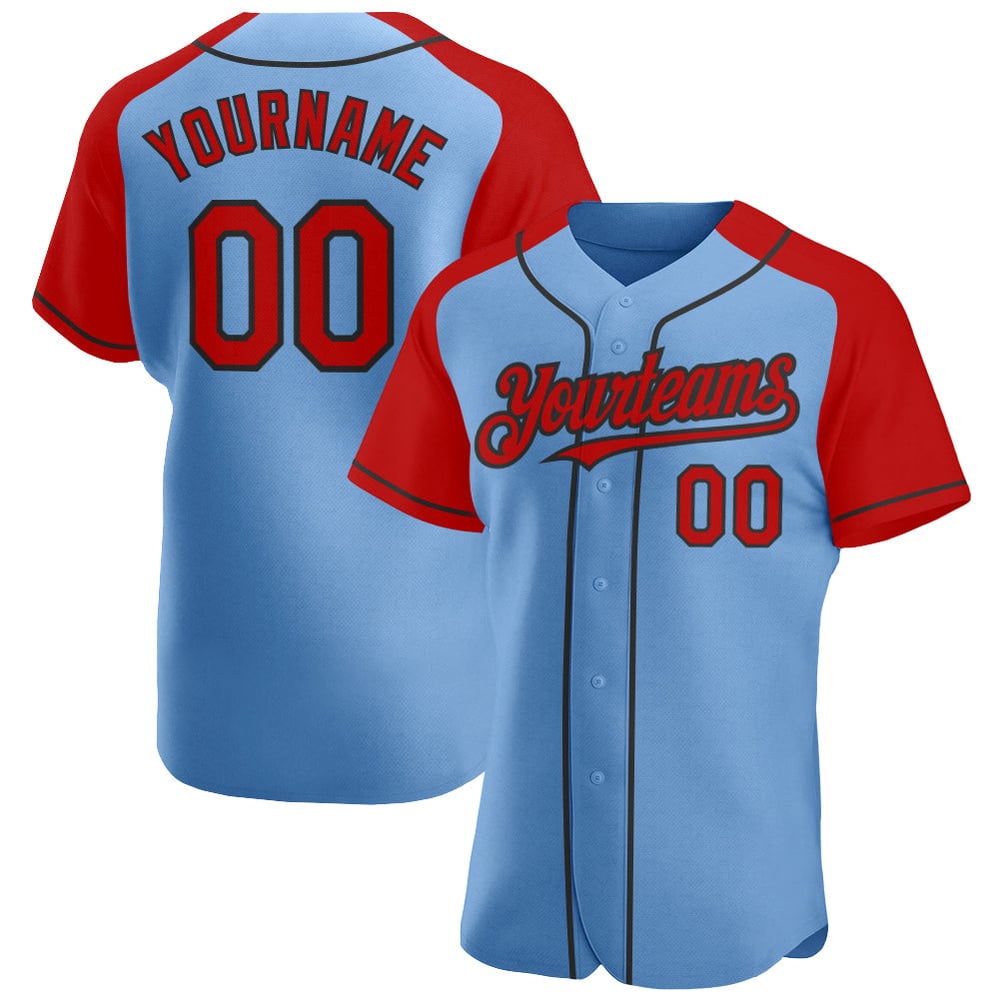 Light Raglan Custom Blue Sleeves Authentic Baseball Red-Black Jersey